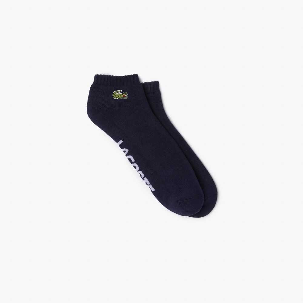 Lacoste SPORT Branded Stretch Pamuklu Low-Cut Lacivert Mavi Beyaz | HD9842617