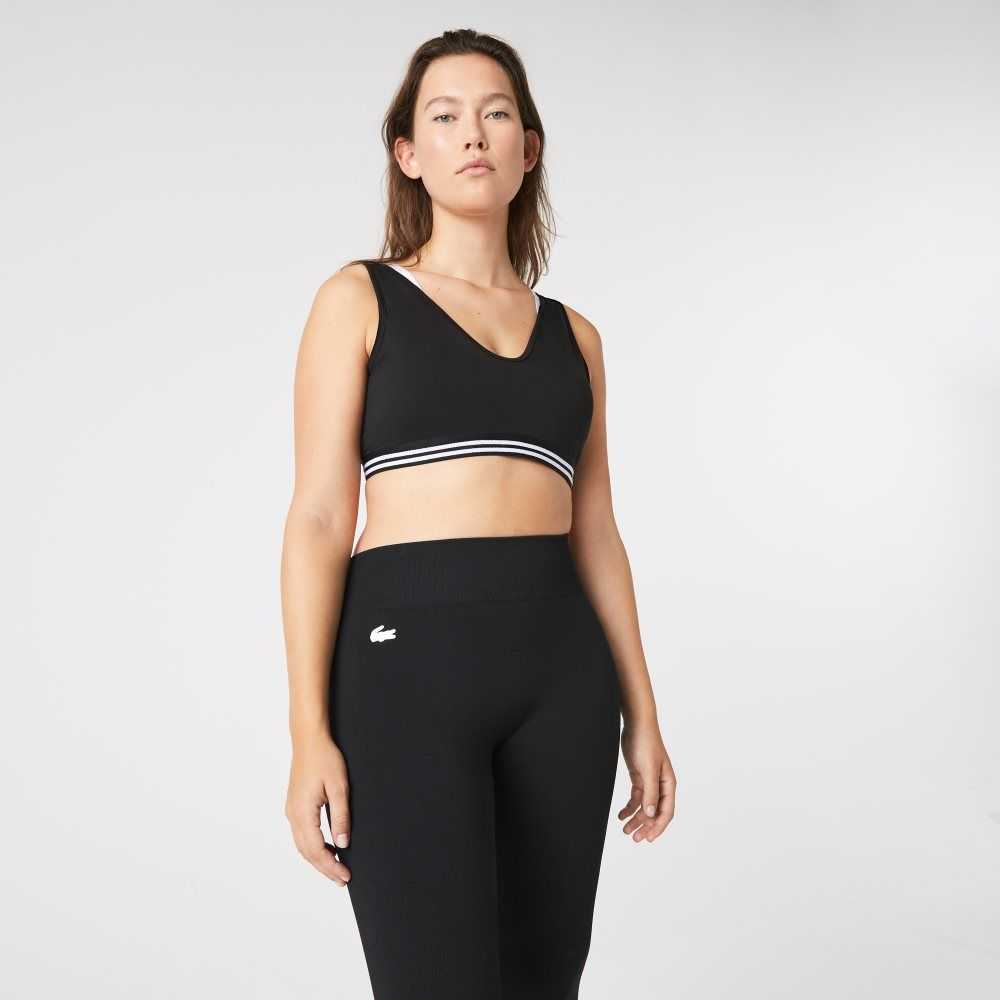 Lacoste SPORT Contrast Accents Sports Bra Siyah Beyaz Siyah | VX7058369