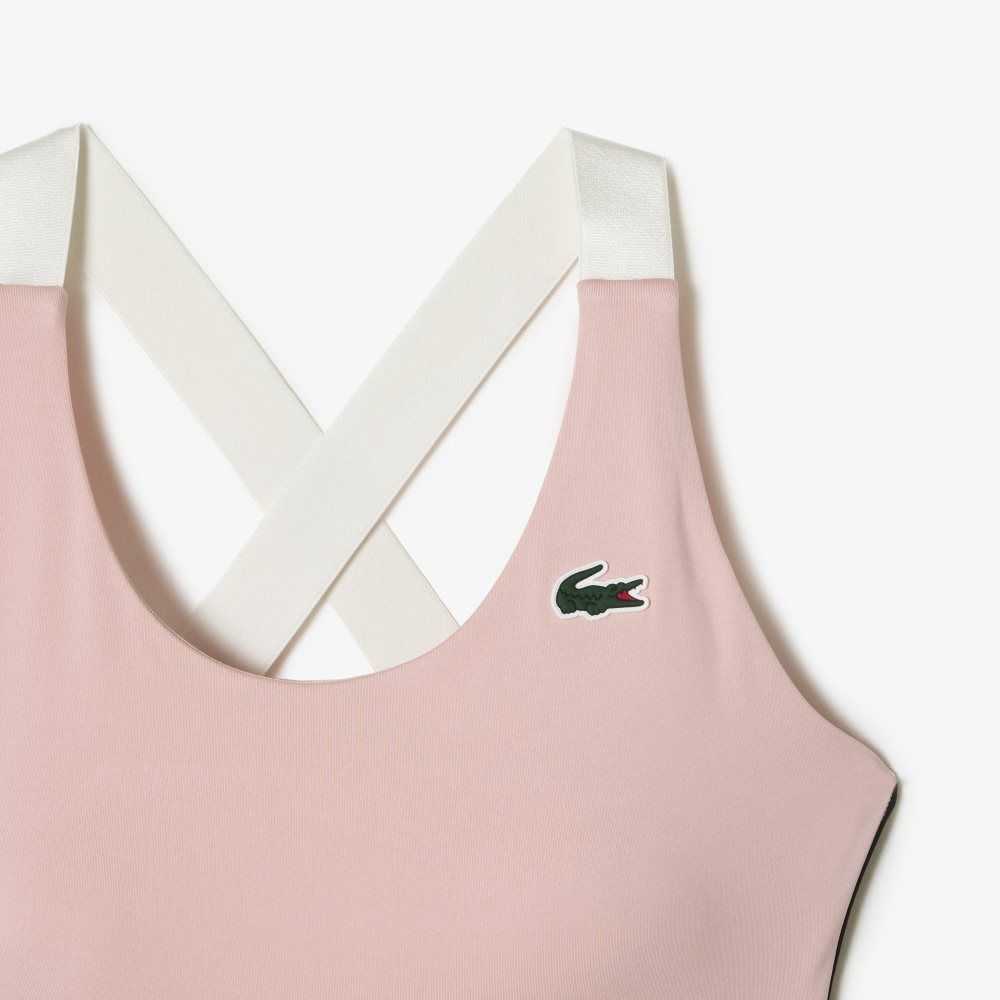 Lacoste SPORT Cross Askılı Sports Bra Pembe Siyah Beyaz | OH5462813