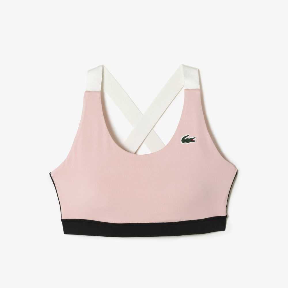 Lacoste SPORT Cross Askılı Sports Bra Pembe Siyah Beyaz | OH5462813