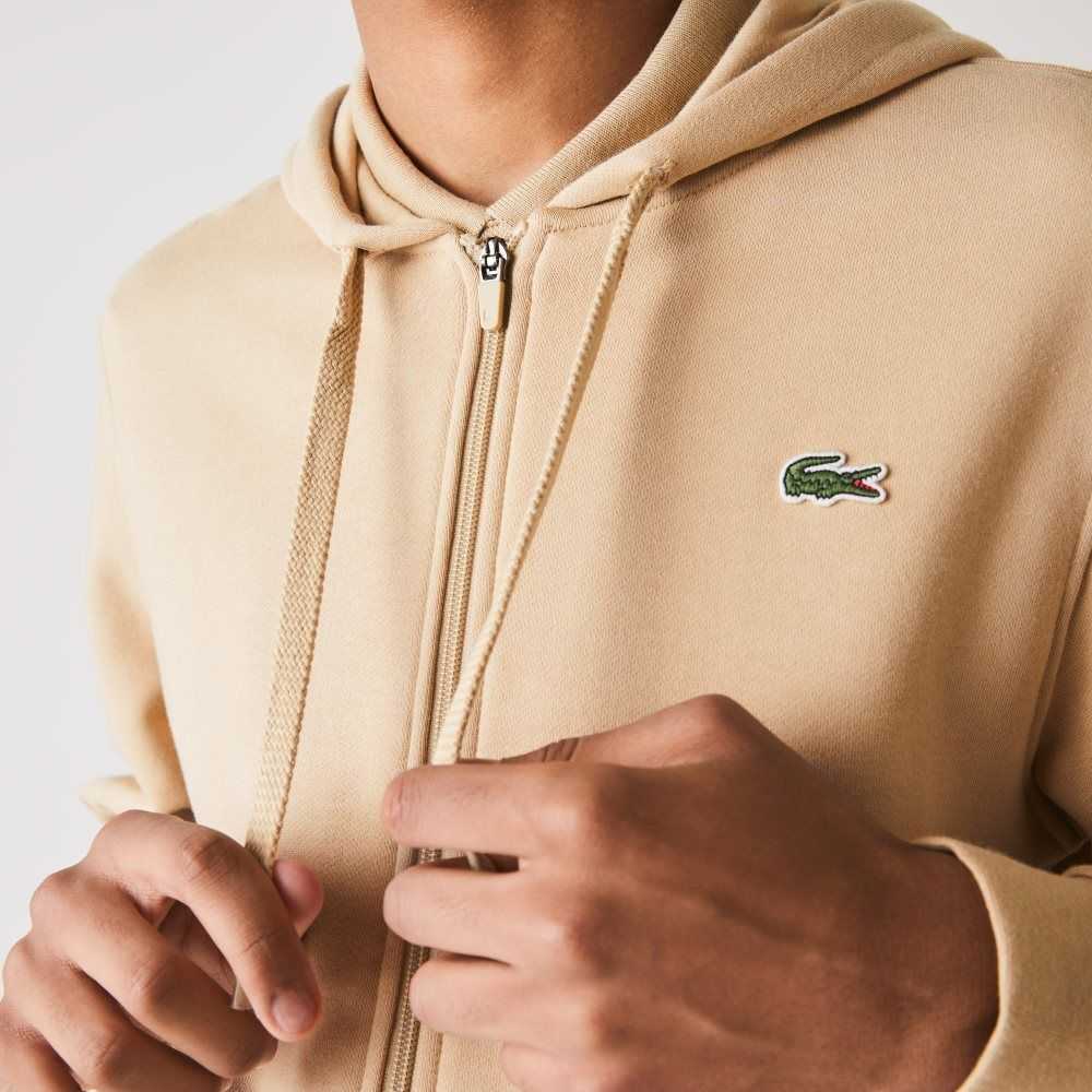 Lacoste SPORT Hafif Bi-material Hoodie Bej Rengi | QU7401968