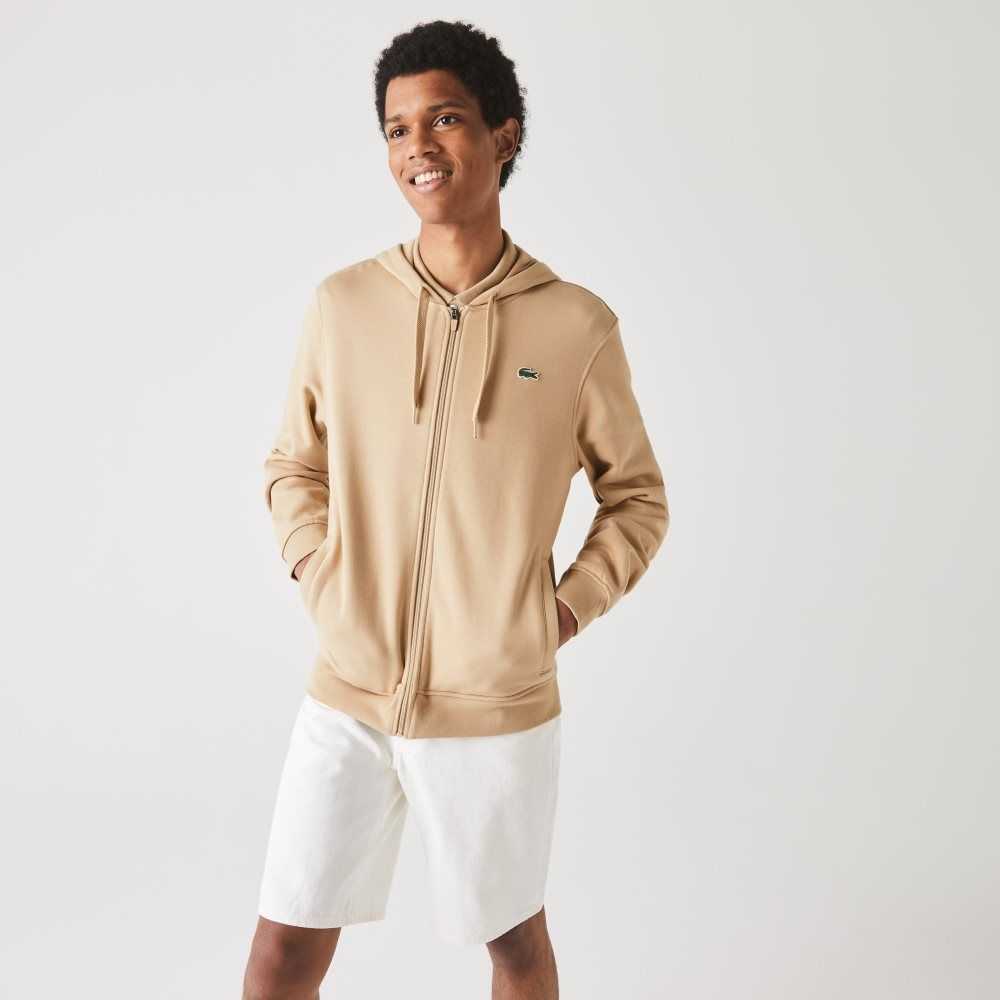 Lacoste SPORT Hafif Bi-material Hoodie Bej Rengi | QU7401968