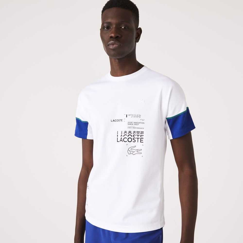 Lacoste SPORT Lettered Technical Pamuklu Beyaz Mavi Siyah Beyaz | TC2046183