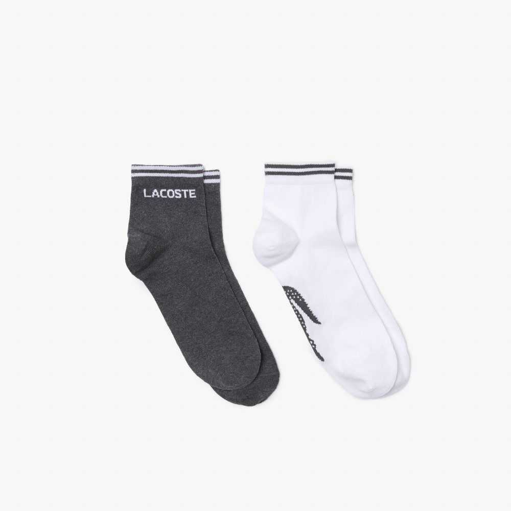 Lacoste SPORT Low-Cut Pamuklu Sock Two-Pack Gri Beyaz | OK6387542