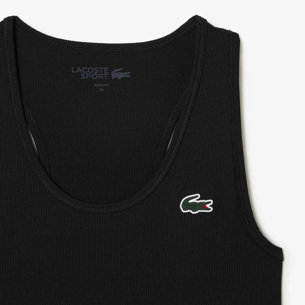 Lacoste SPORT Slim Fit Nervürlü Tank Siyah | PH5270169