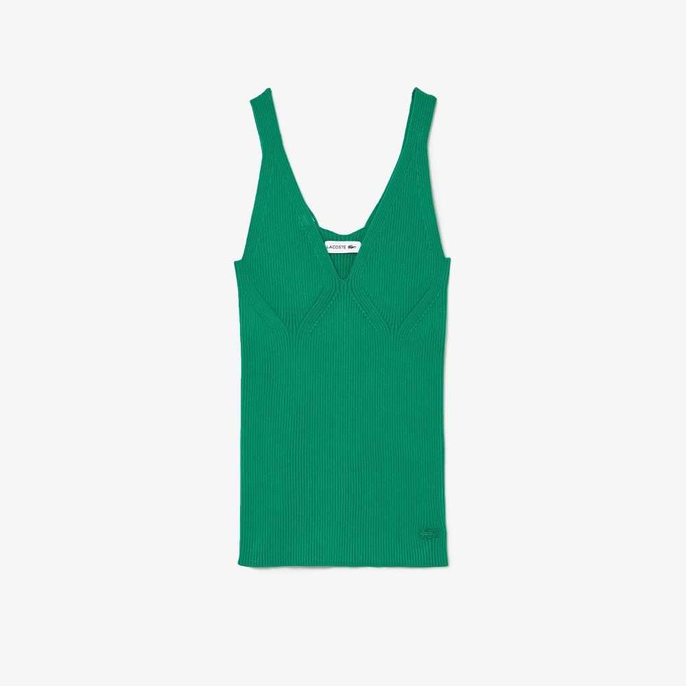 Lacoste Seamless Nervürlü Knit Tank Yeşil | XK5648193