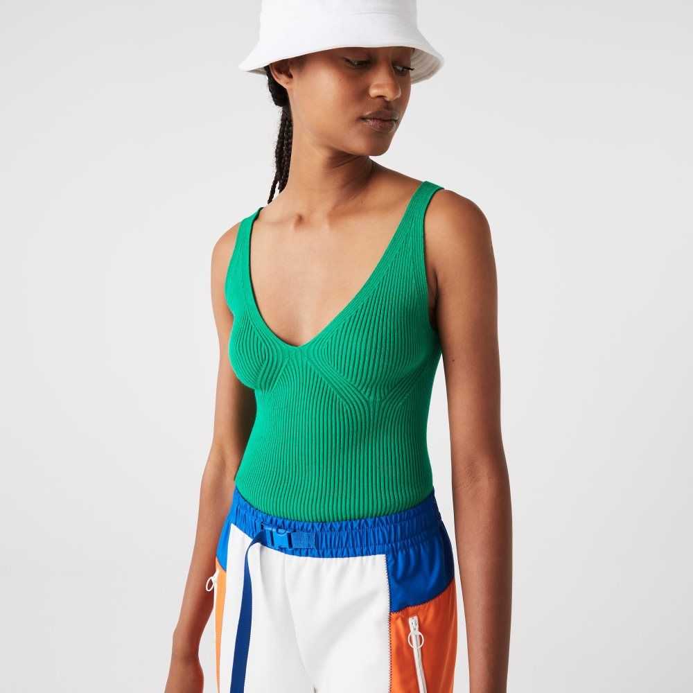 Lacoste Seamless Nervürlü Knit Tank Yeşil | XK5648193