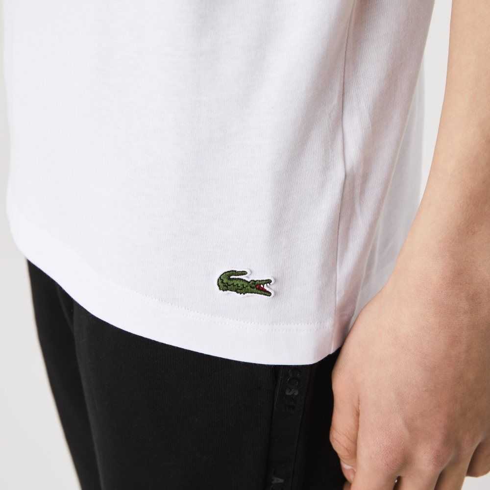 Lacoste Signature And Crocodile Print Crew Neck Pamuklu Beyaz | JS0971265