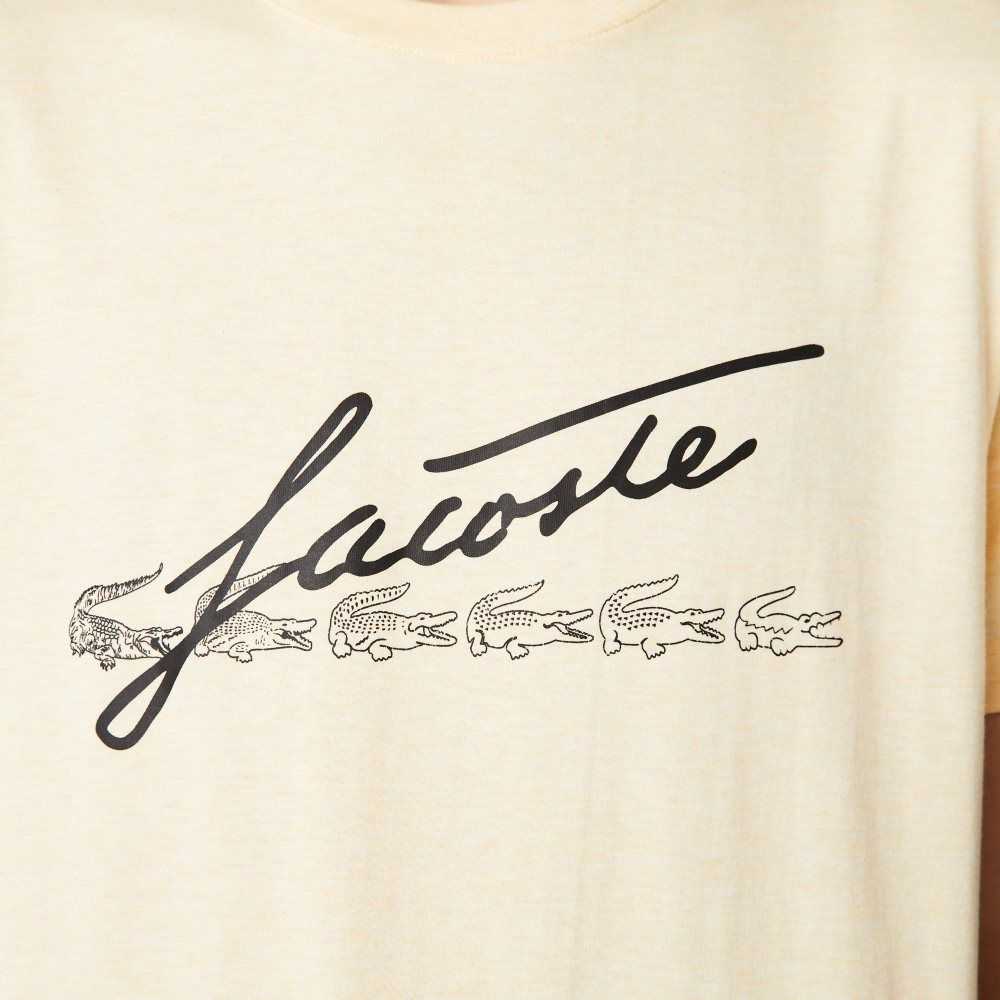 Lacoste Signature And Crocodile Print Crew Neck Pamuklu Sarı | LO3479815