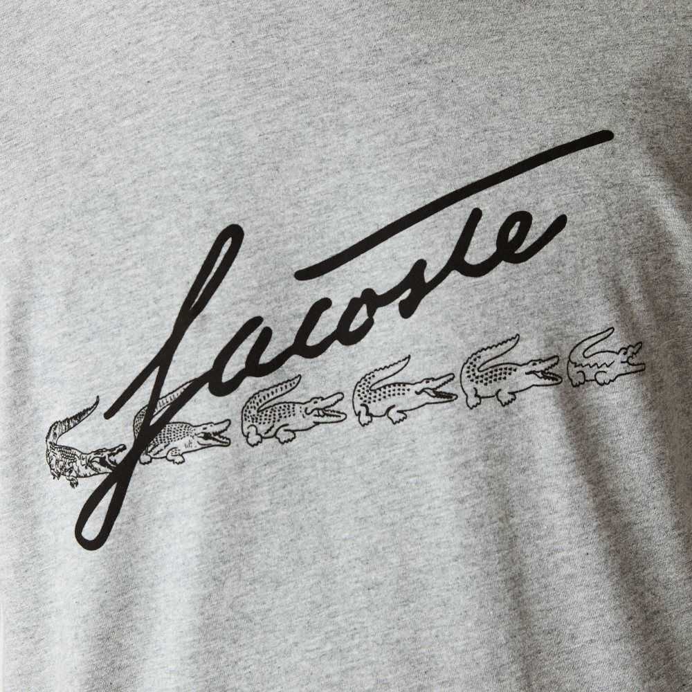 Lacoste Signature And Crocodile Print Crew Neck Pamuklu Gri | OT2169547