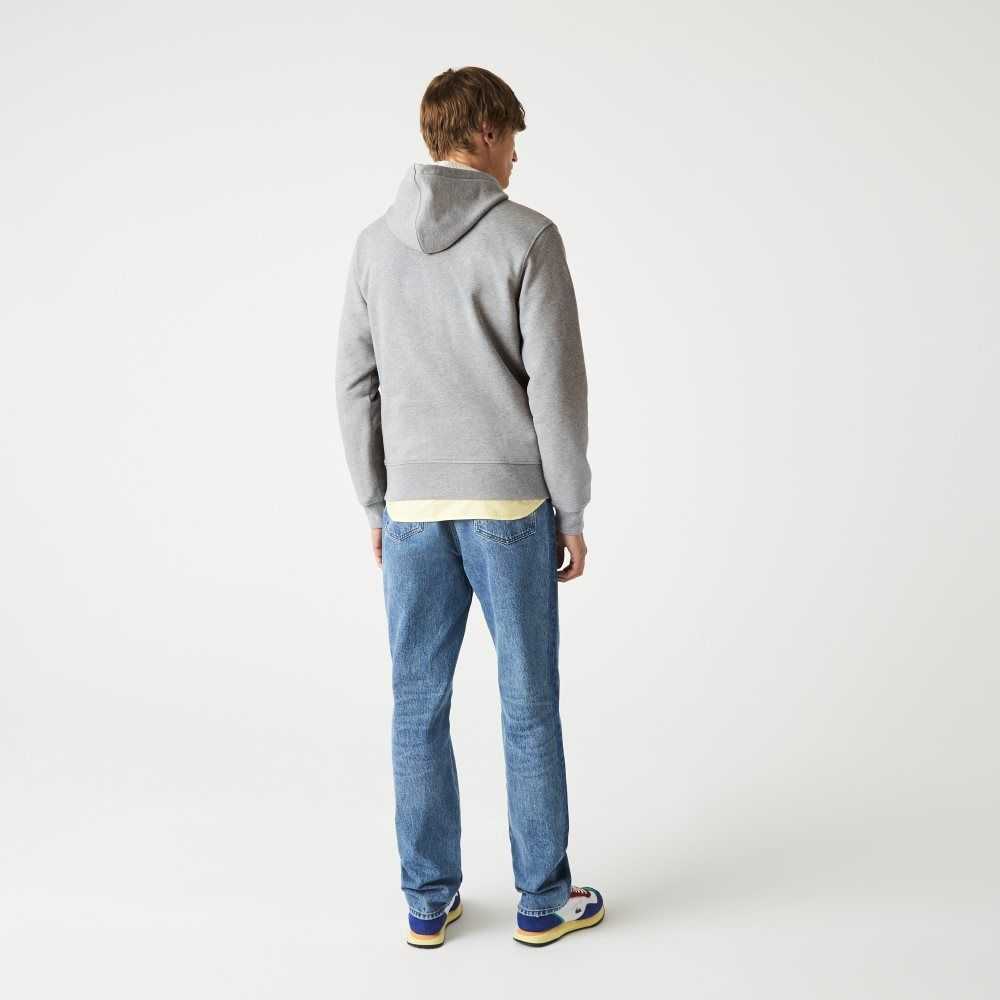 Lacoste Signature Flecked Pamuklu Fleece Hoodie Gri | XI4026738