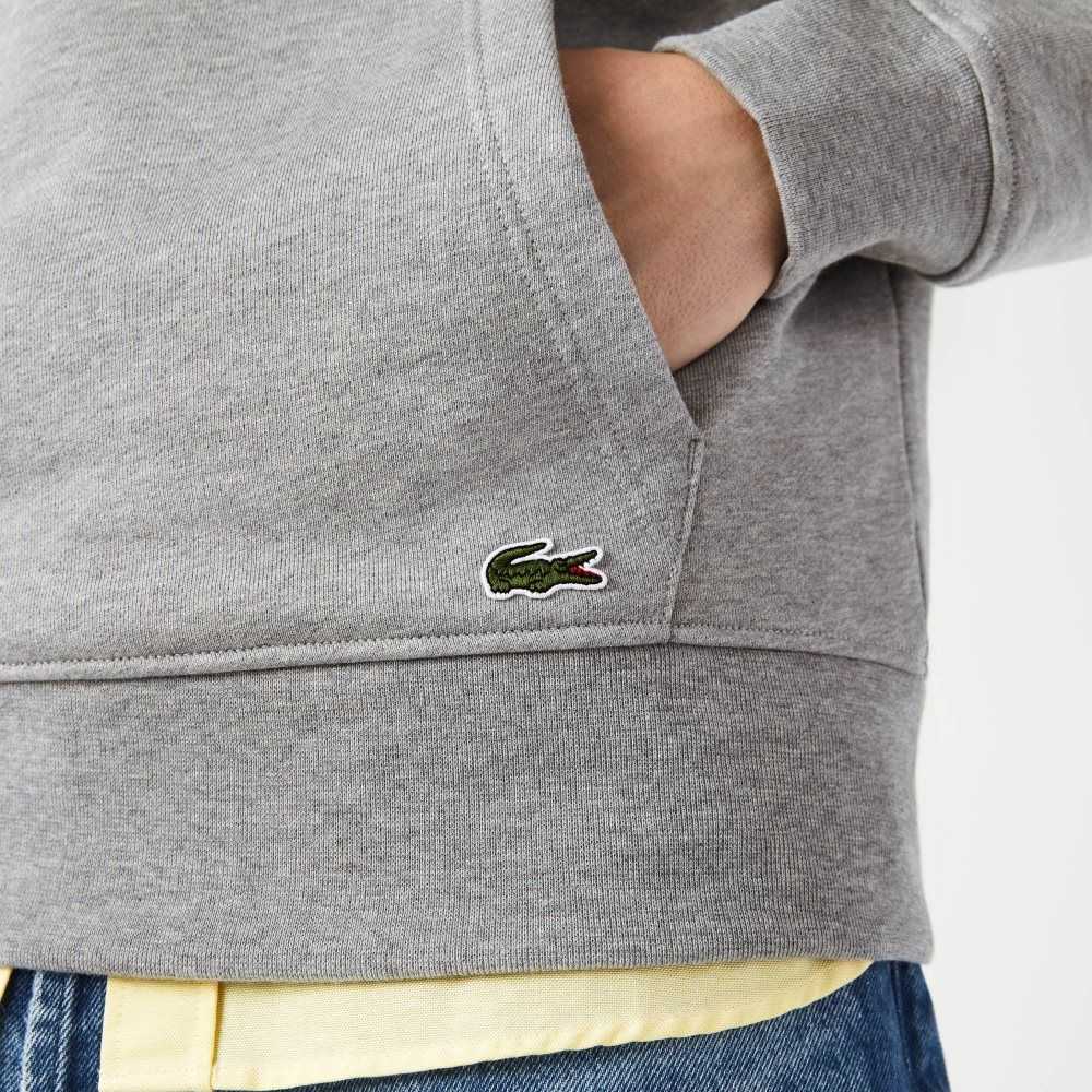 Lacoste Signature Flecked Pamuklu Fleece Hoodie Gri | XI4026738