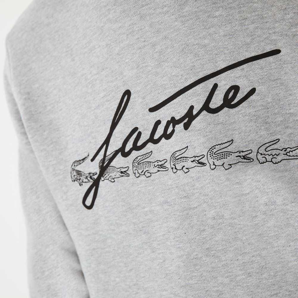 Lacoste Signature Flecked Pamuklu Fleece Hoodie Gri | XI4026738