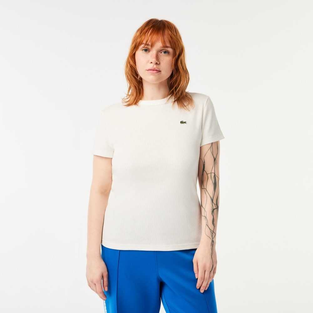 Lacoste Slim Fit Organic Pamuklu T-Shirt Beyaz | GE0915637