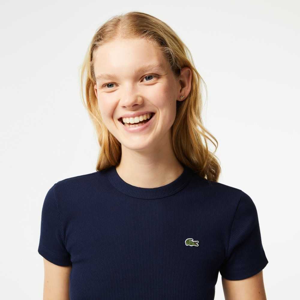 Lacoste Slim Fit Organic Pamuklu T-Shirt Lacivert Mavi | HI6239704