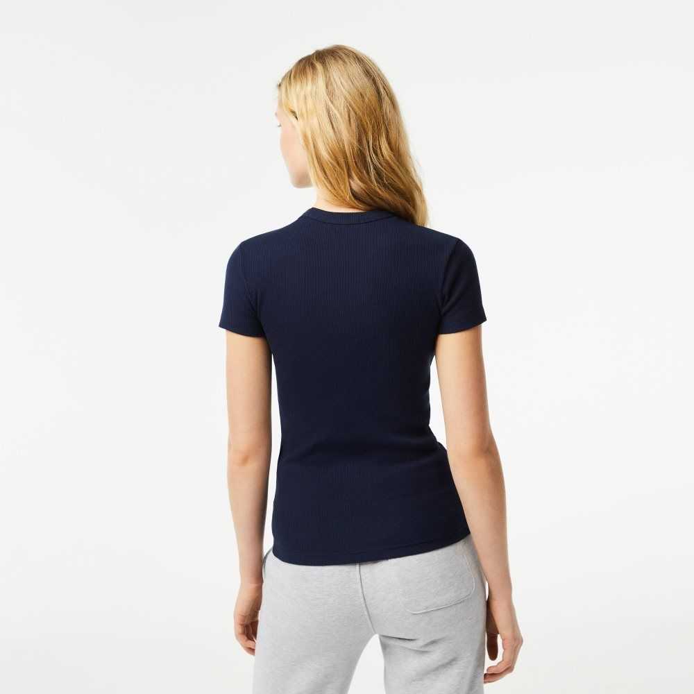 Lacoste Slim Fit Organic Pamuklu T-Shirt Lacivert Mavi | HI6239704