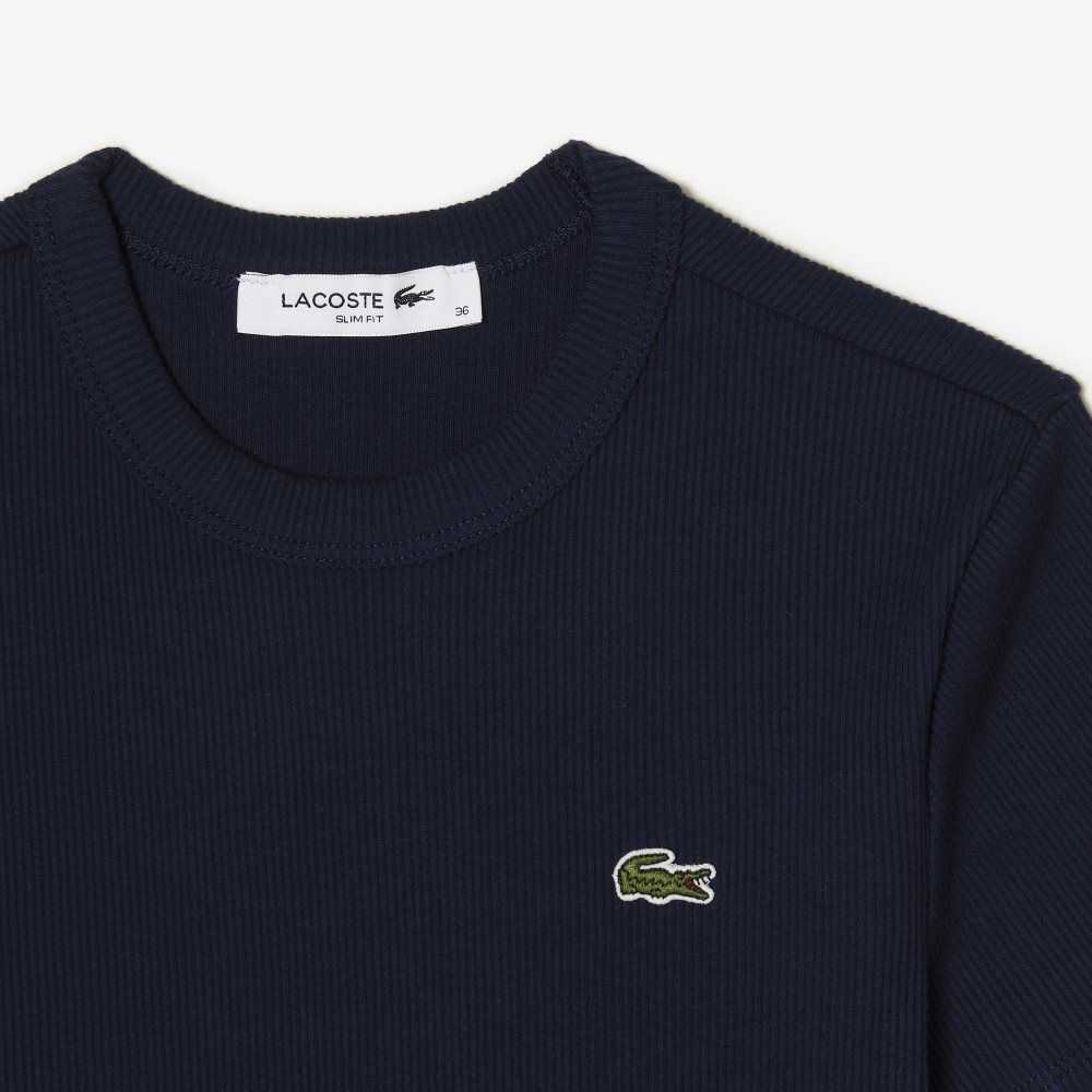 Lacoste Slim Fit Organic Pamuklu T-Shirt Lacivert Mavi | HI6239704