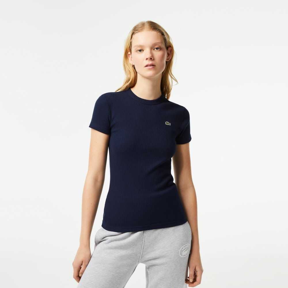 Lacoste Slim Fit Organic Pamuklu T-Shirt Lacivert Mavi | HI6239704