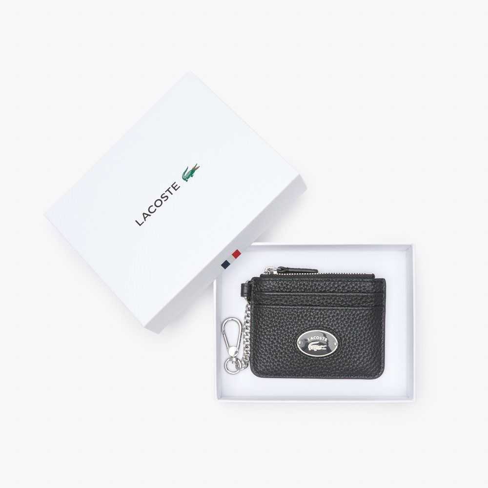 Lacoste Snap Hook Grained Deri Card Holder Siyah | KP5786130