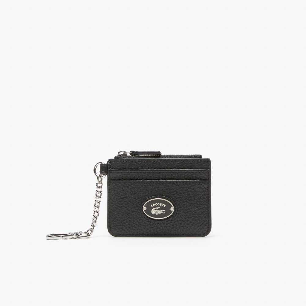 Lacoste Snap Hook Grained Deri Card Holder Siyah | KP5786130