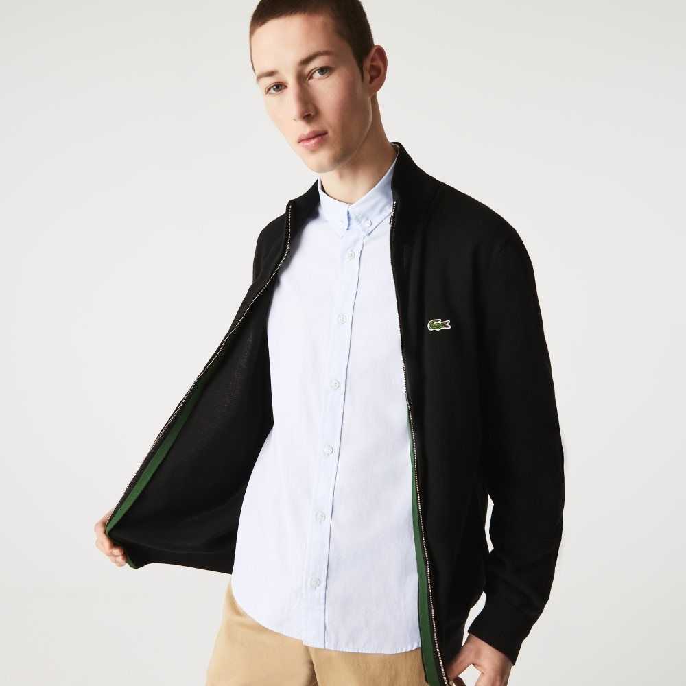 Lacoste Stand-Up Collar Organic Pamuklu Zippered Siyah | GS4932587