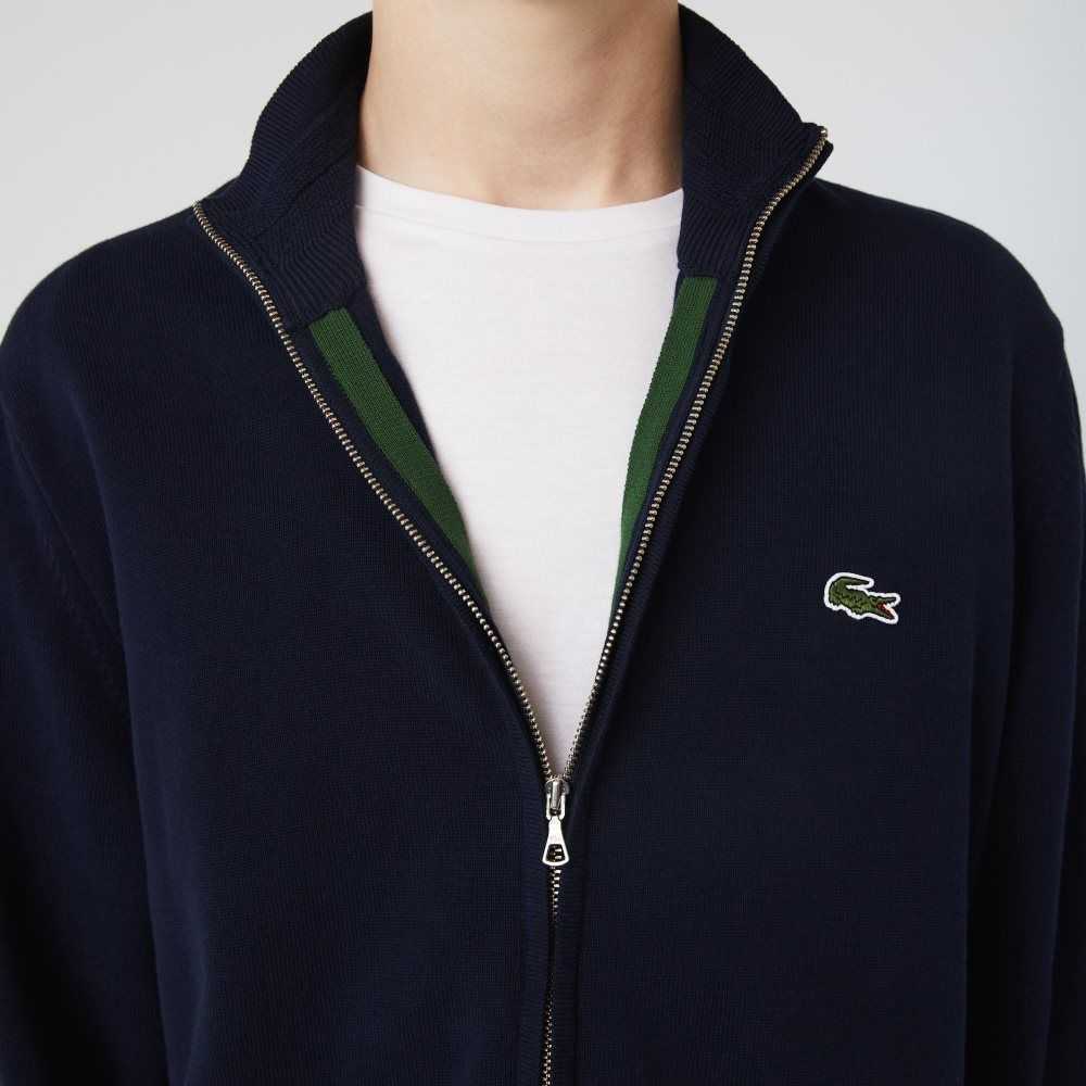 Lacoste Stand-Up Collar Organic Pamuklu Zippered Lacivert Mavi | VP0962318