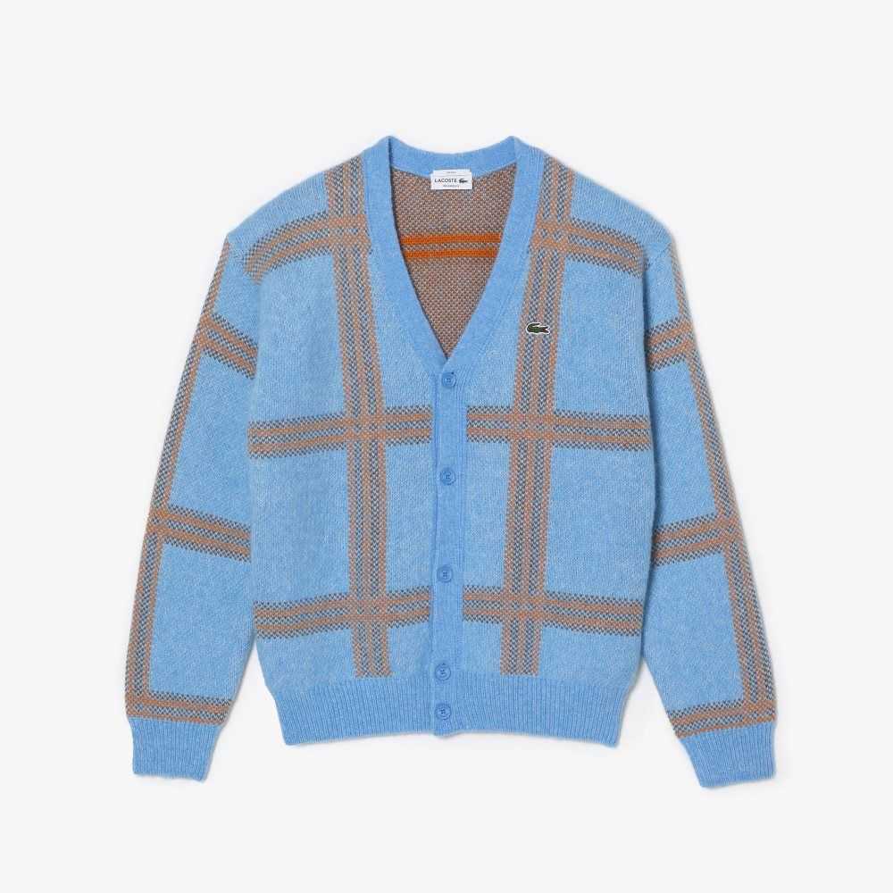 Lacoste Tartan Pattern Yün Cardigan Mavi Turuncu Kahverengi | VN0687352