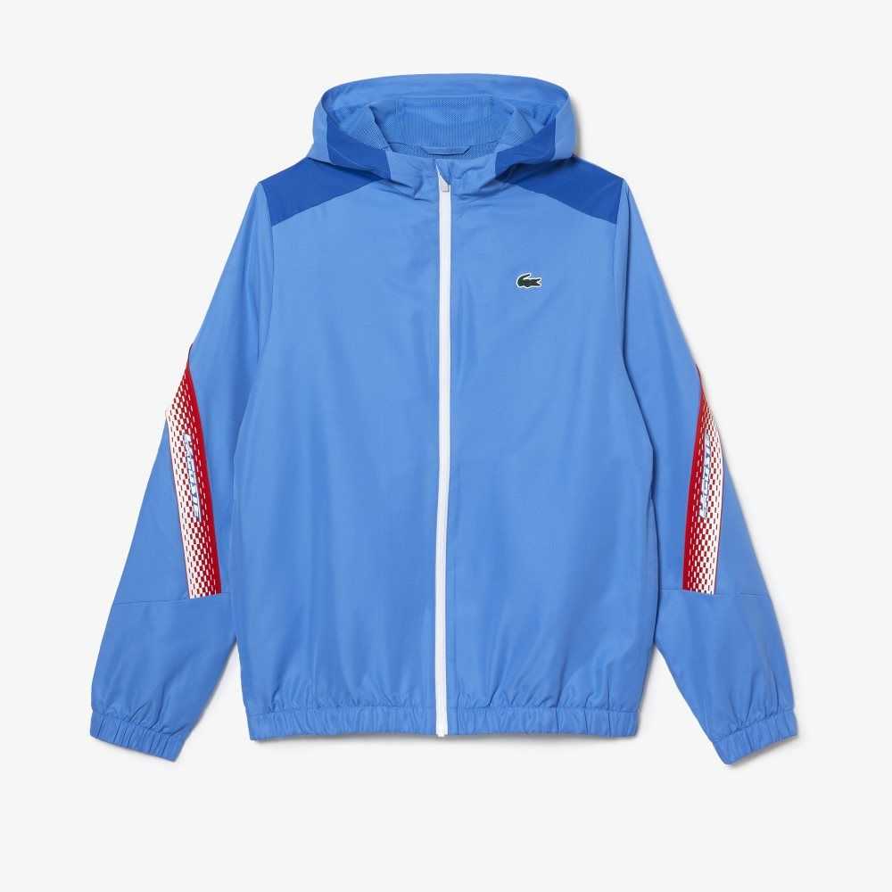 Lacoste Tenis Recycled Polyester Kukuletalı Jacket Mavi Beyaz | OL5948230