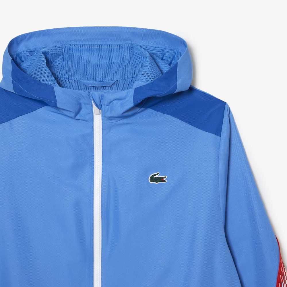 Lacoste Tenis Recycled Polyester Kukuletalı Jacket Mavi Beyaz | OL5948230