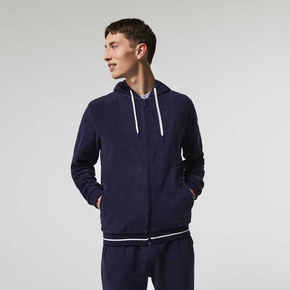 Lacoste Terrycloth Zip Lounge Lacivert Mavi | BT7621948