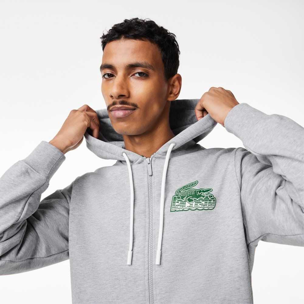 Lacoste Unbrushed Fleece Zipped Hoodie Gri | DN5291870