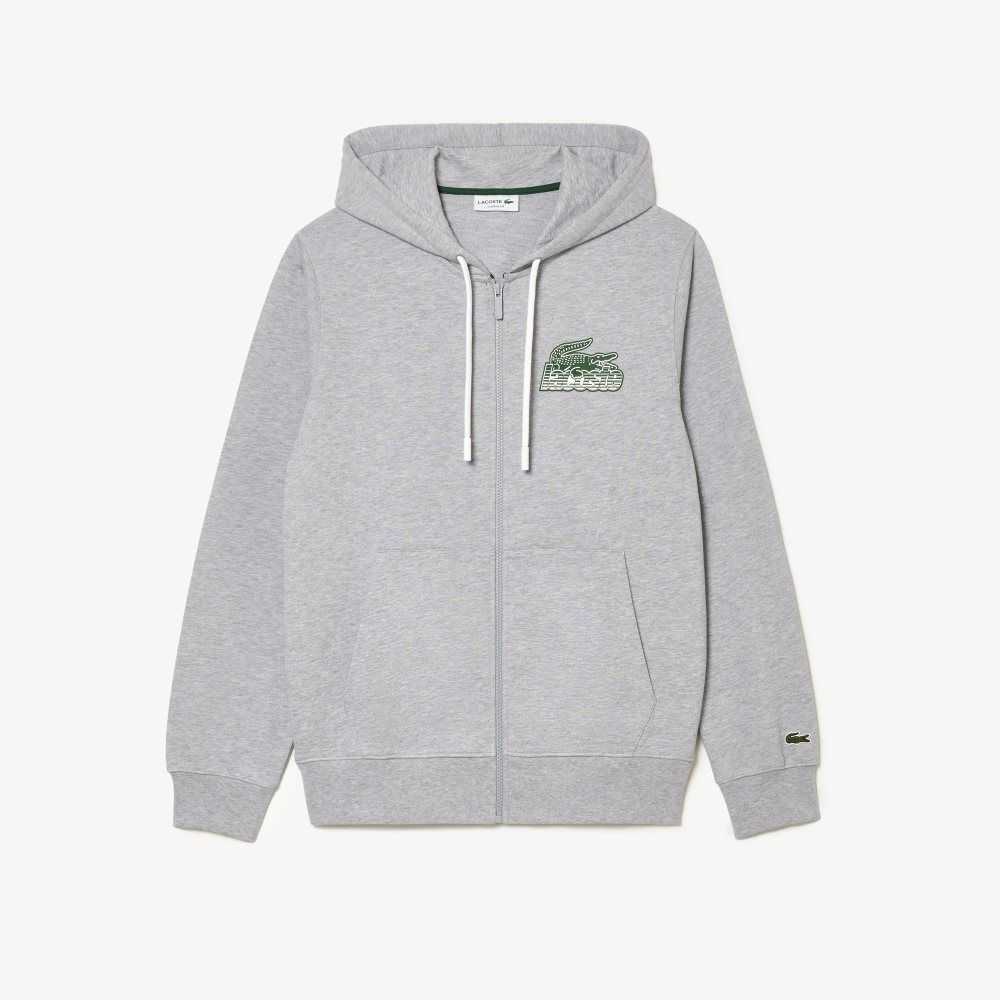 Lacoste Unbrushed Fleece Zipped Hoodie Gri | DN5291870