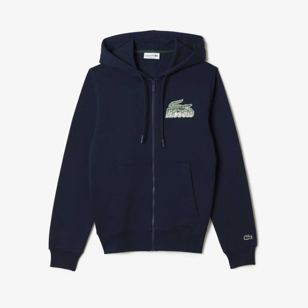 Lacoste Unbrushed Fleece Zipped Hoodie Lacivert Mavi | MU5908216