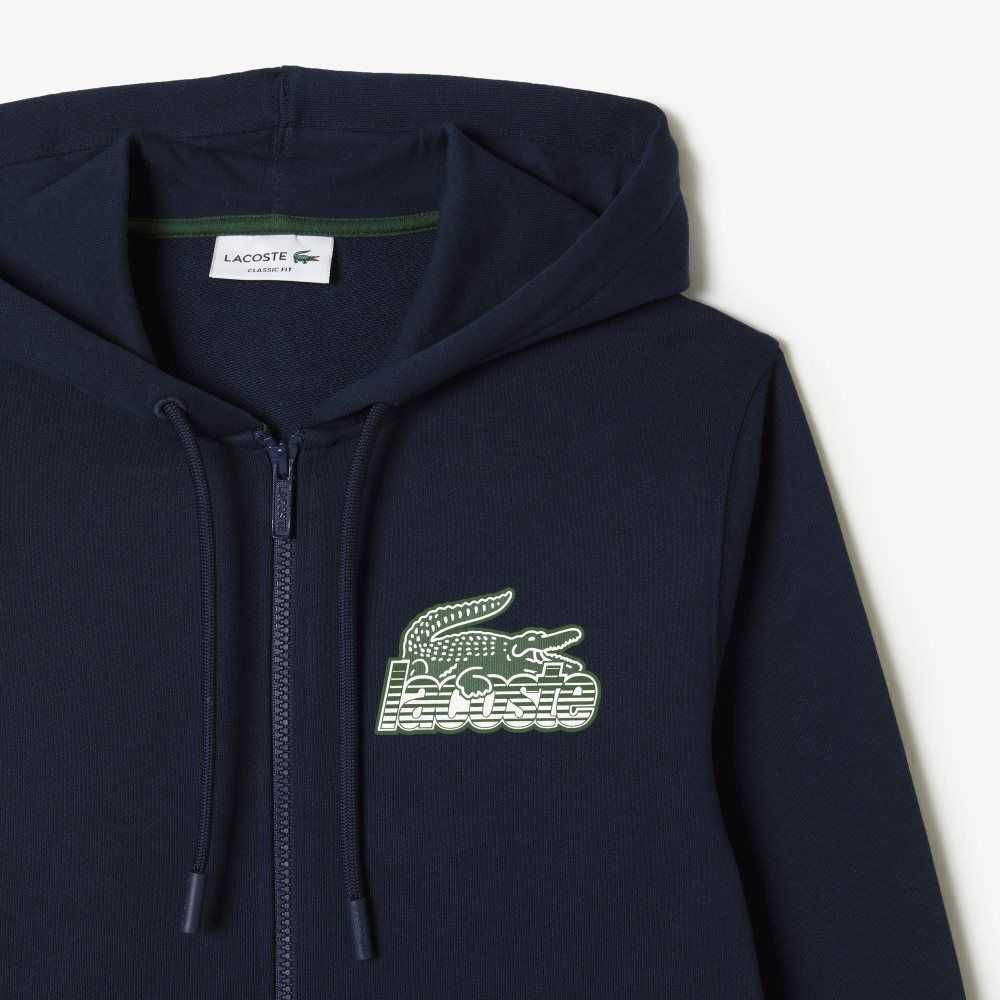 Lacoste Unbrushed Fleece Zipped Hoodie Lacivert Mavi | MU5908216