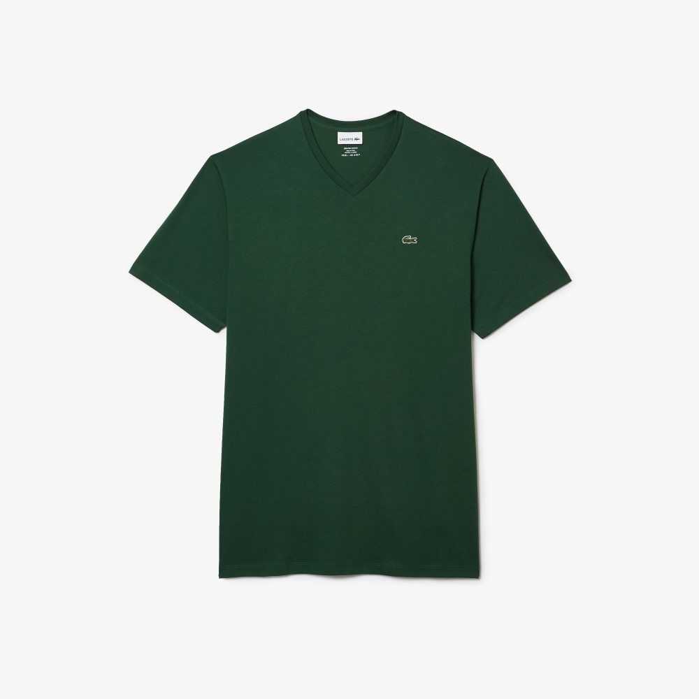 Lacoste Uzun Fit Nervürlü V-Neck Pamuklu Polo Yeşil | OV6710948