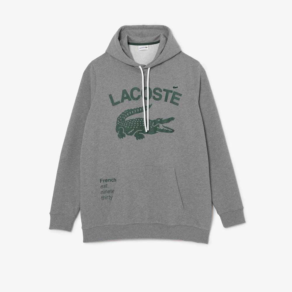 Lacoste Uzun Fit Pamuklu Fleece Hoodie Gri | IL4126835