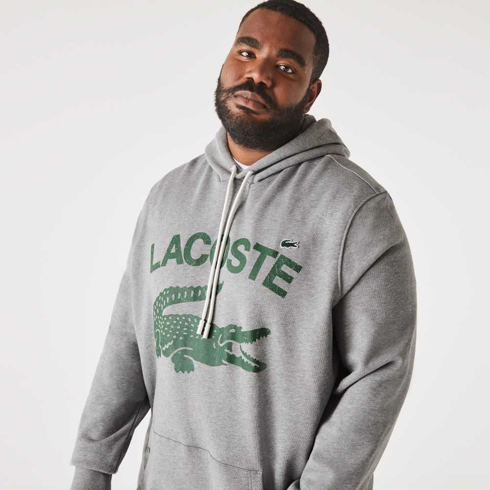 Lacoste Uzun Fit Pamuklu Fleece Hoodie Gri | IL4126835