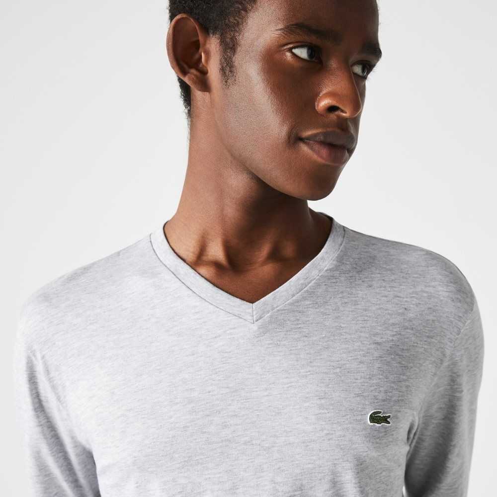 Lacoste V-Neck Hafif Pima Pamuklu Jersey Gri | TR9053284