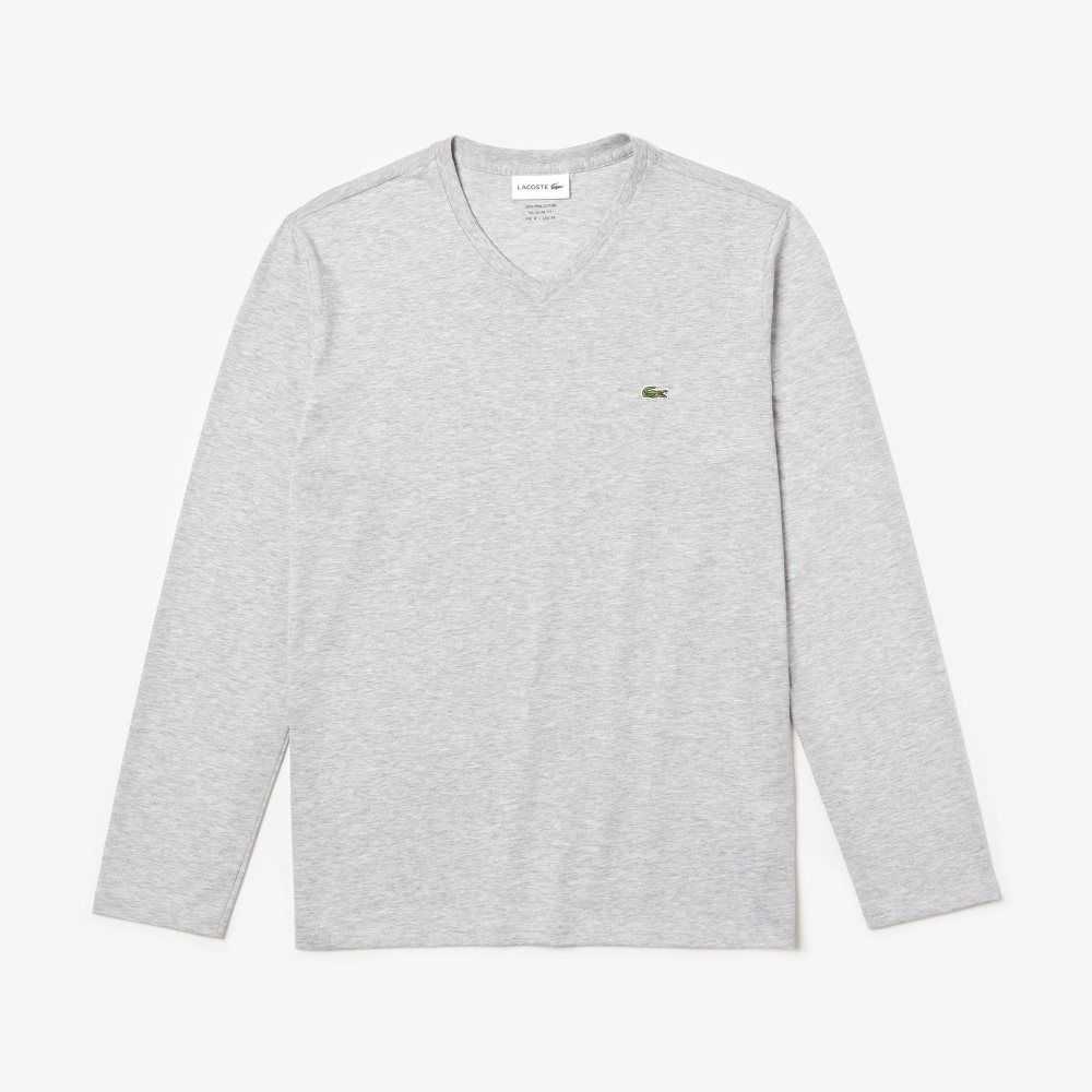 Lacoste V-Neck Hafif Pima Pamuklu Jersey Gri | TR9053284