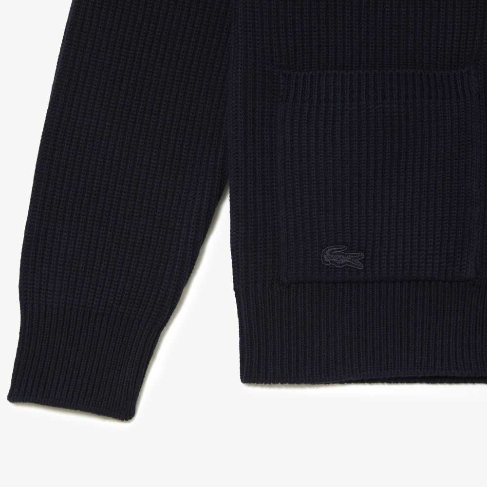 Lacoste V-Neck Organic Pamuklu Cardigan Lacivert Mavi | NU5396812