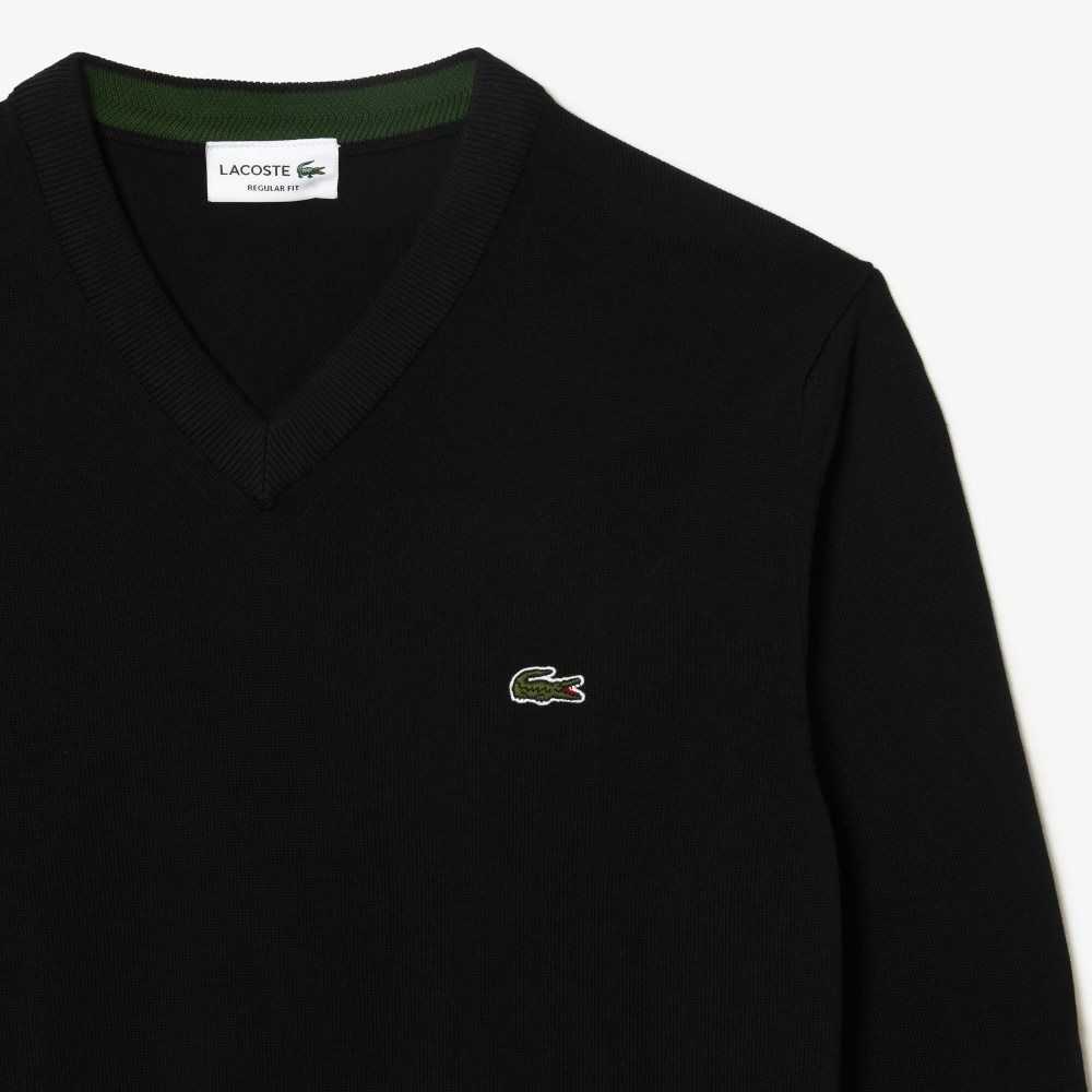 Lacoste V-Neck Organic Pamuklu Siyah | KM6510739