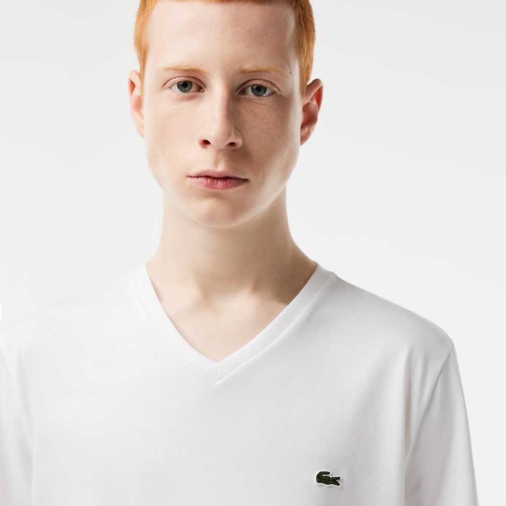 Lacoste V-Neck Pima Pamuklu Jersey Beyaz | RP2683075