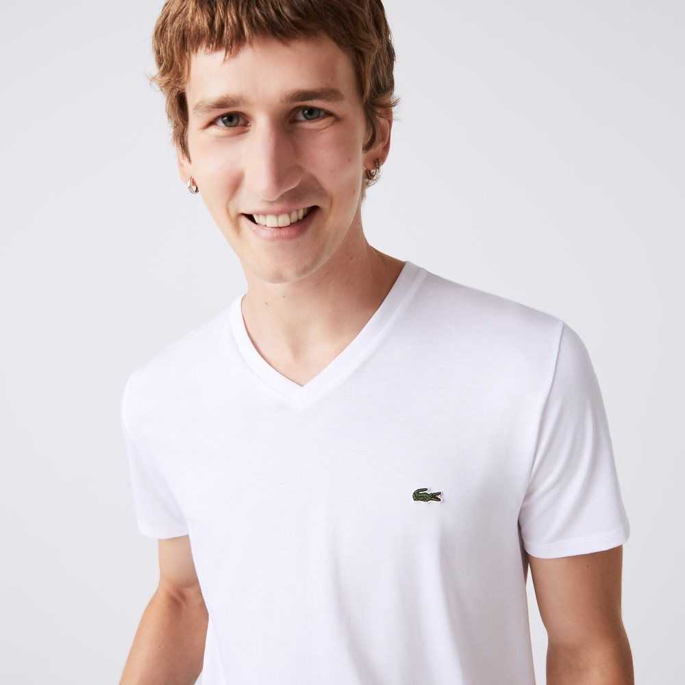 Lacoste V-Neck Pima Pamuklu Jersey Beyaz | RP2683075