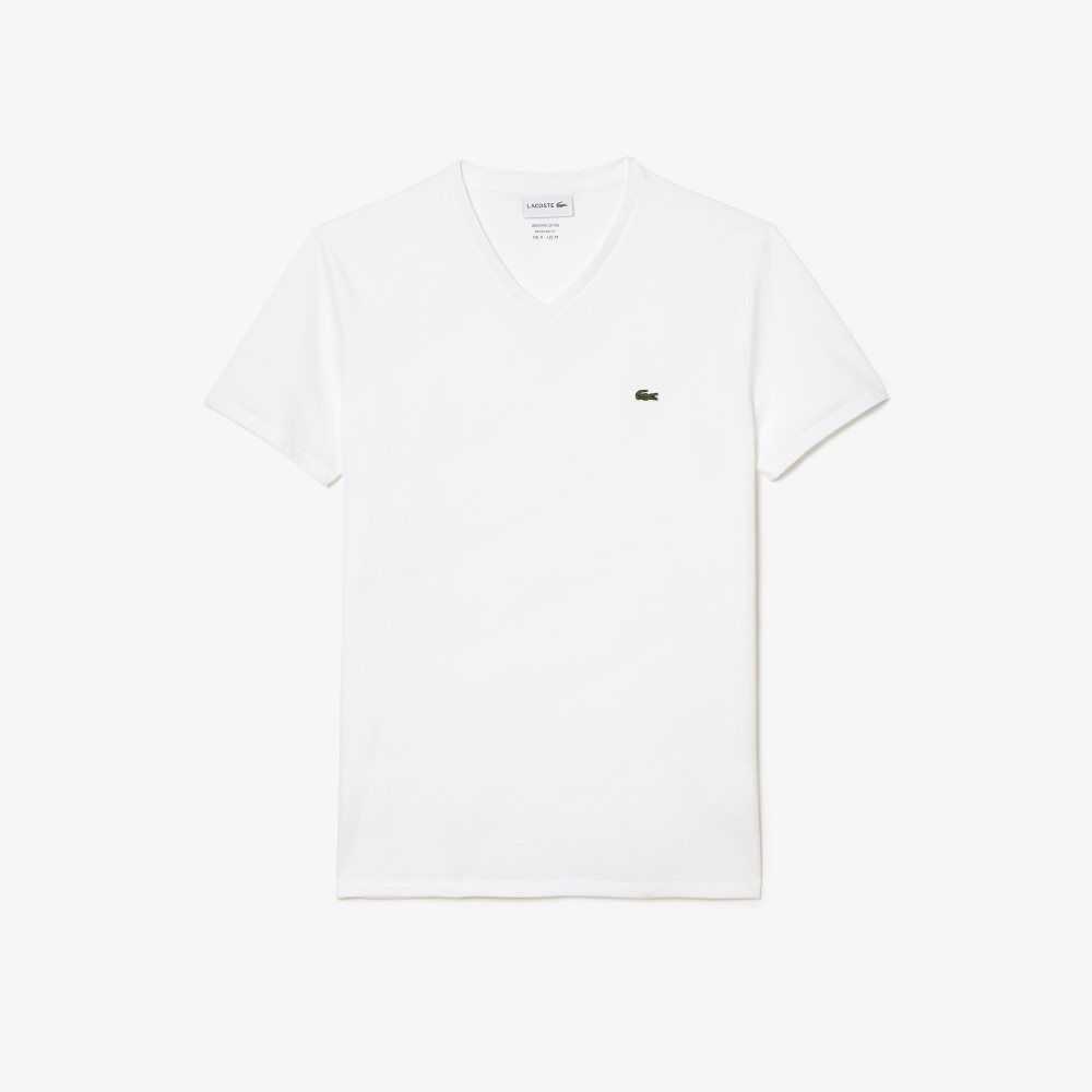 Lacoste V-Neck Pima Pamuklu Jersey Beyaz | RP2683075