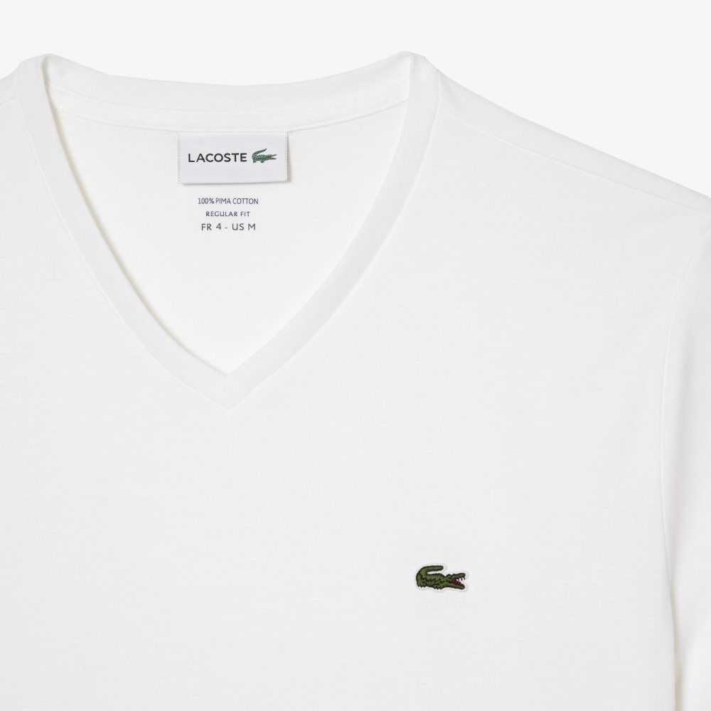 Lacoste V-Neck Pima Pamuklu Jersey Beyaz | RP2683075