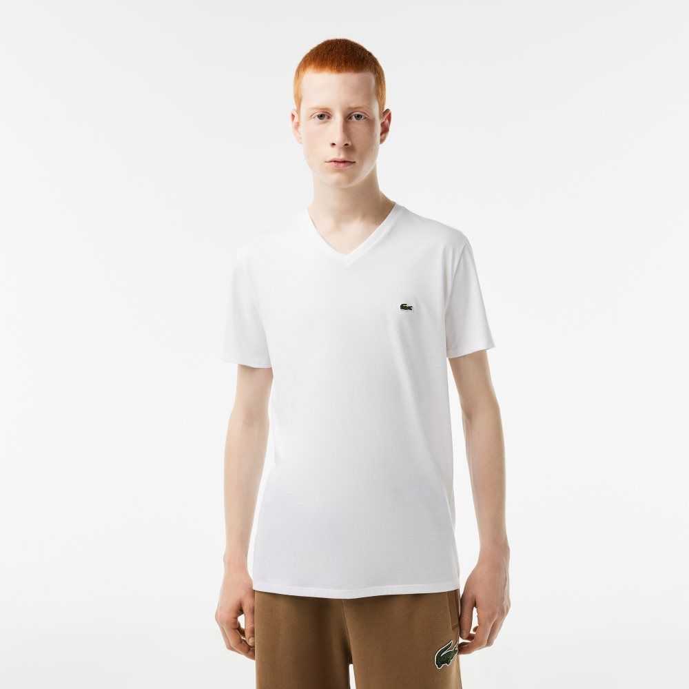 Lacoste V-Neck Pima Pamuklu Jersey Beyaz | RP2683075