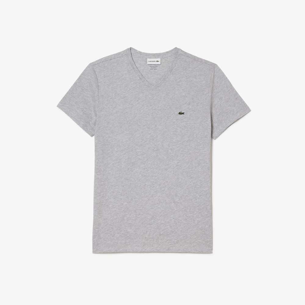 Lacoste V-Neck Pima Pamuklu Jersey Gri | SE8209561