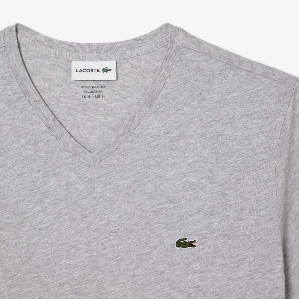 Lacoste V-Neck Pima Pamuklu Jersey Gri | SE8209561