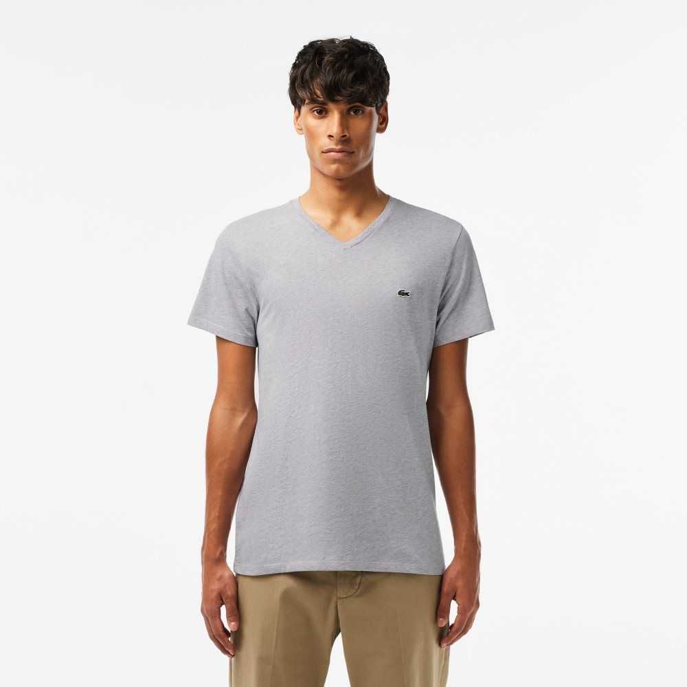 Lacoste V-Neck Pima Pamuklu Jersey Gri | SE8209561