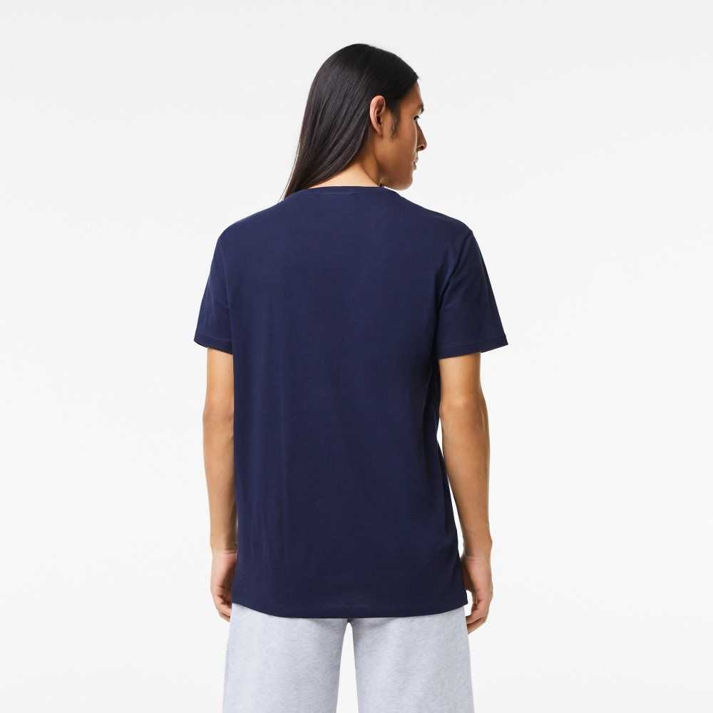 Lacoste V-Neck Pima Pamuklu Jersey Lacivert Mavi | UJ2453917